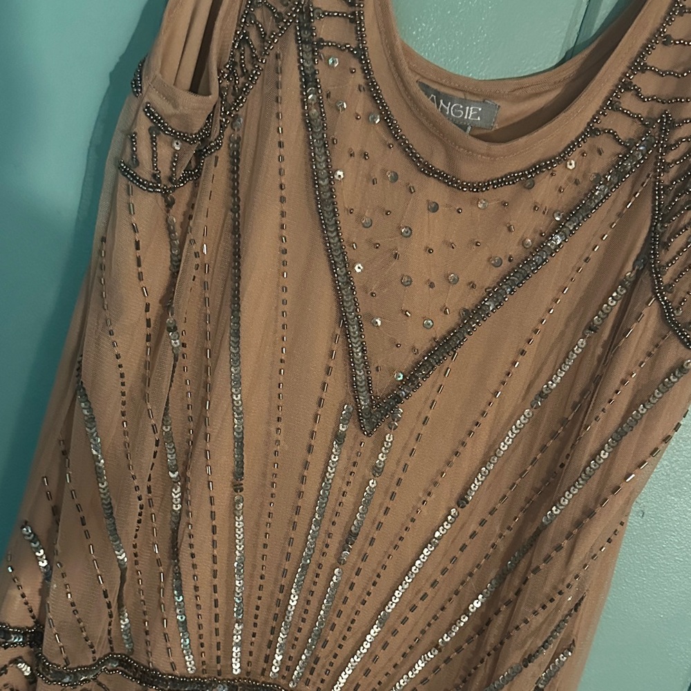 Angie Tan Mini Dress with Silver Accents